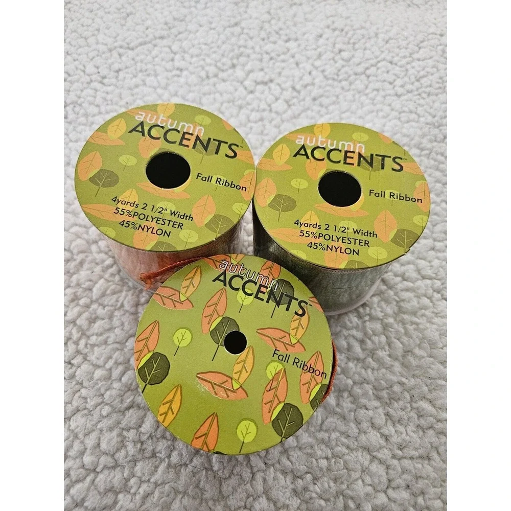 Vintage 2002 Autumn Accents Ribbon Orange Green New & Used‎ Lot Of 3 Spools Fall